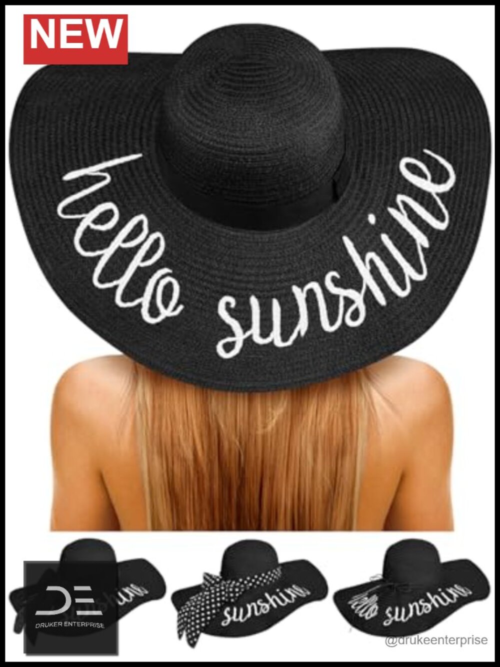Floppy Straw Sun Hat Wide Brim Embroidered for Beach Vacation Cruise